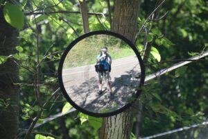 Taking a "selfie" with a mirror on a corner on Beltz Road