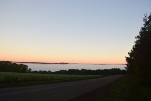 Fog settled in the valley at sunrise, looking north along Rushford Rd